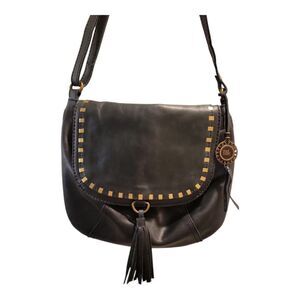 The Sak Black Serrano Leather Saddle Bag Crossbody